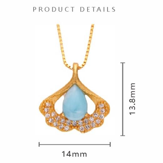 S925 Sterling Silver Antique Style Gold Plated Necklace with Natural Larimar Fan-Shaped Pendant-02